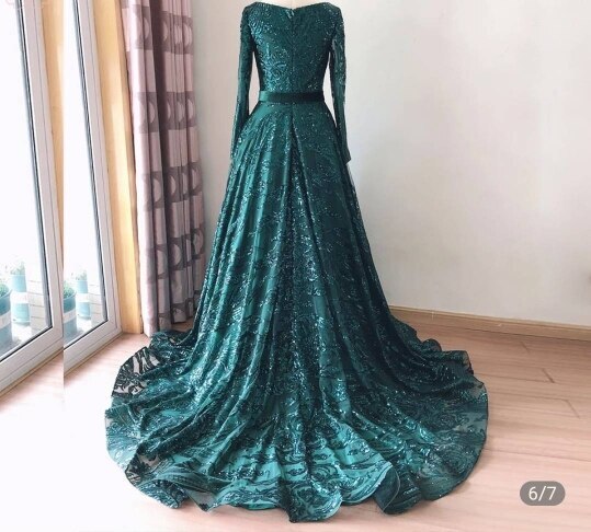 chinese dress ladies Black Islamic Muslim Sequin Long Mermaid Fancy Wedding Dress main image 1