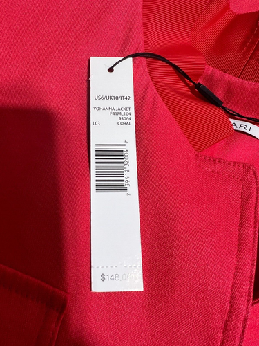TAHARI Woman Red Coral Blazer Jacket Yohanna 6 Small New NWT Nehru Neck Snap - Picture 7 of 7