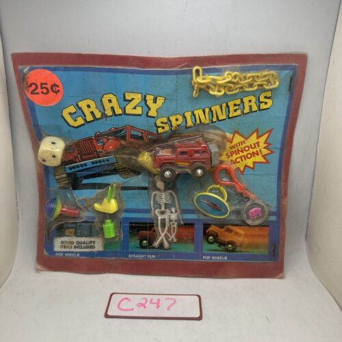 Distributeur automatique vintage Gumball carte d'affichage Crazy Spinners squelette jeep dice - Photo 1/4