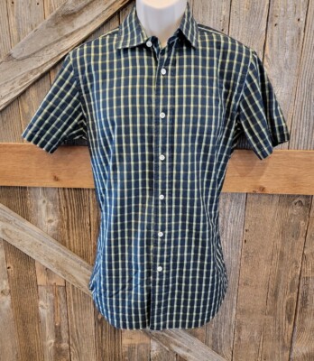 MEL GAMBERT CHECKERED SHORT SLEEVE BUTTON DOWN SHIRT S SMALL DESIGNER ^