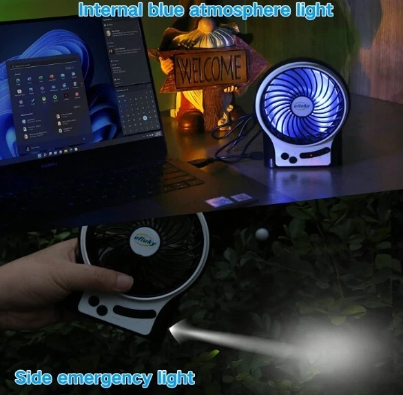 3 скорости USB перезаряжаемый мини охлаждения настольный вентилятор со светодиодом портативный 4,9 дюйма - Изображение 4 из 4