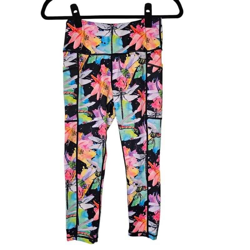 constantly-varied-gear bright colorful dragonfly print capri crop leggings