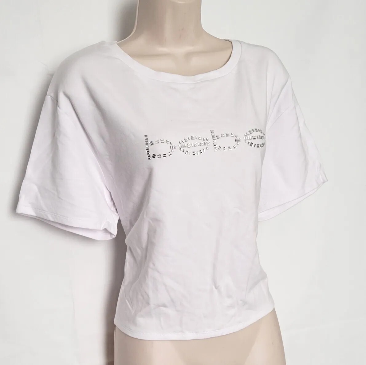 ♡bebe♡ NWT Bebe SIZE L Crystal Logo Tie Back Terry Tee Adorable