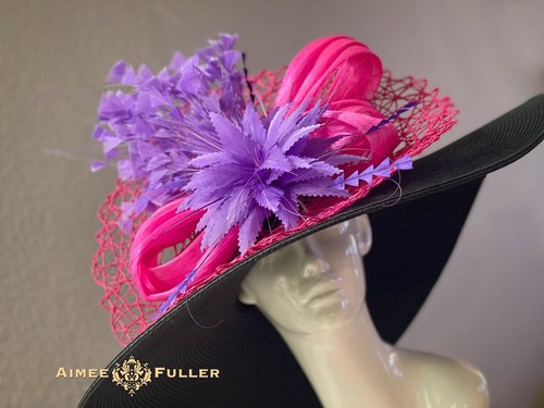 Aimee Fuller Kentucky Derby Hat Hot Pink Black Purple Green Orange Ascot Del Mar - Picture 5 of 24