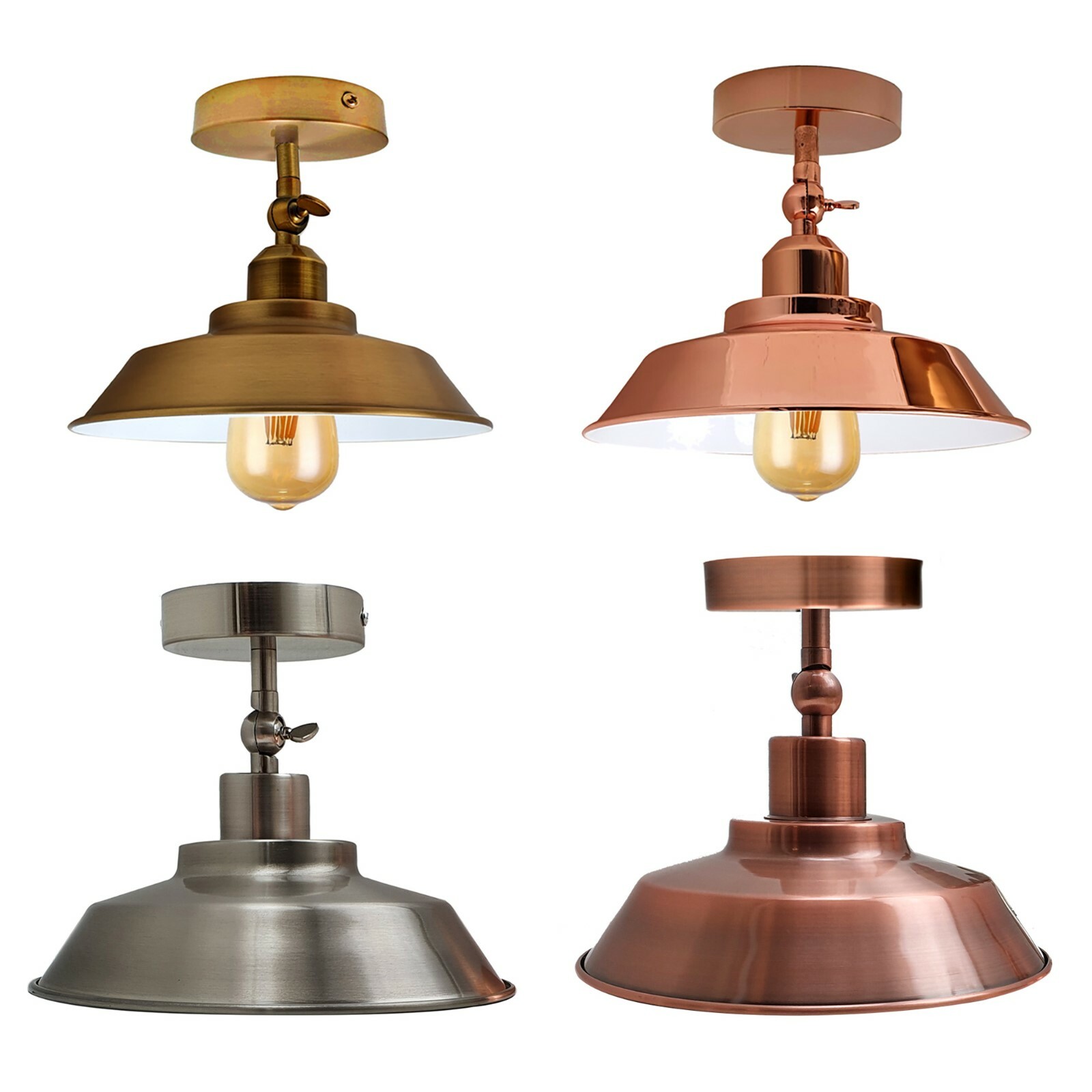 Vintage Ceiling Light Semi Flush Mount Metal Lampshade E27 Ceiling Lamp