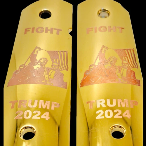 TRUMP FIGHT Pair of 1911 Pistol Grips, 24K Gold Plated w. 4 Gold Screws