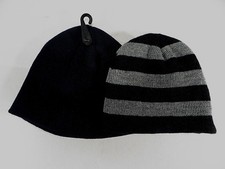 Beanies Hat Black/Stiped Set of 2 Boys Kids Size Small 4-6 Acrylic NWOT
