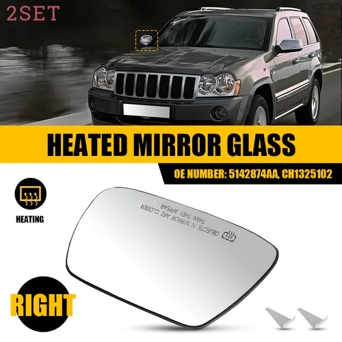 2Set For 05-10 Jeep Grand Cherokee Right Passenger Rear View Heated Mirror Glass