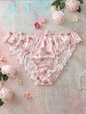 💖 Pink Vintage Floral Print Silky Satin Knickers Panties Plus