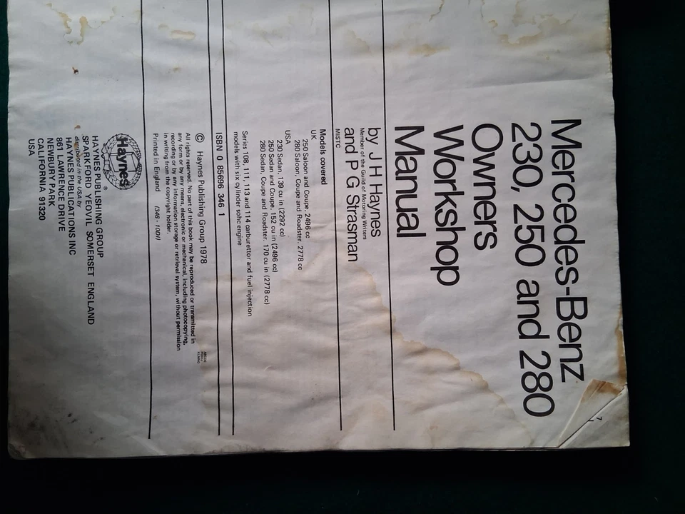 РУКОВОДСТВО ПО РЕМОНТУ HAYNES MERCEDES BENZ 230,250 и 280 1968-72 - Изображение 2 из 4