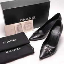 Chanel Pumps Leather Camellia Flower Black Women's Size EU36/US6