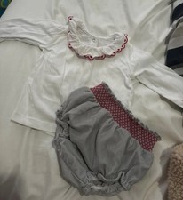 Matalan Baby Girls 6-9M 2pc Long Sleeve Ruffle Top & Grey Bloomers Set
