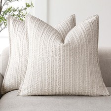 Set of 2 Decorative Cotton Waffle Weave Textured Throw Pillow Covers Euro Sha...