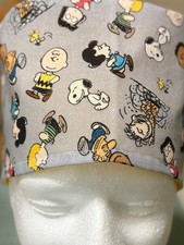 Peanuts gang print reversible Adult Skull/Chemo Surgical Scrub Hat/Cap