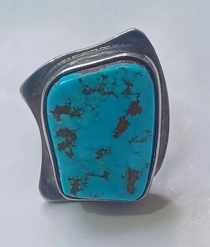 Native American Navajo Vintage Silver Turquoise Ring Signed