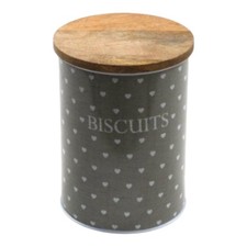 Black Biscuit Jar with Removable Wooden Lid Heart Design