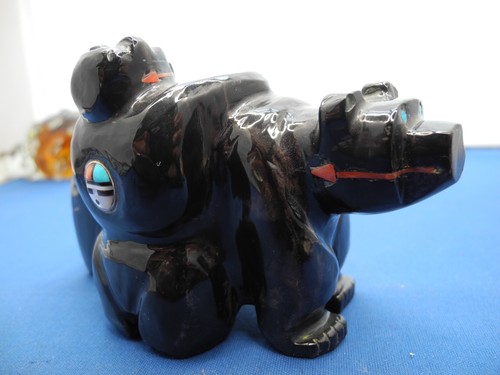 Zuni Black Marble MOTHERw/BEAR CUB,Fetish by Donovan Dewa,+SUNFACE+HEART LINE - Picture 9 of 20