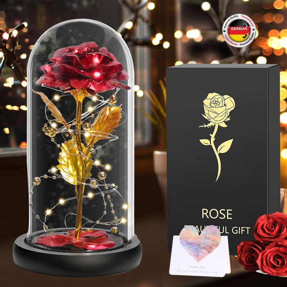 Ewige Rosen Künstliche Blume Rose Geschenk Ewige Rose im Glas mit LED Licht