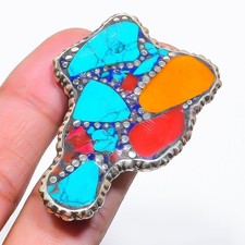Red  Yellow Coral Turquoise Adjustable Ring Boho Tibetan Nepali Jewelry NR 3416