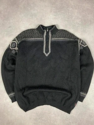 Pull maille 1/4 zip vintage 100% laine motifs gris noir blanc Xl - Photo 1/4