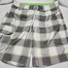 Mens Merona Board Shorts Size M Grey  Green Checkered