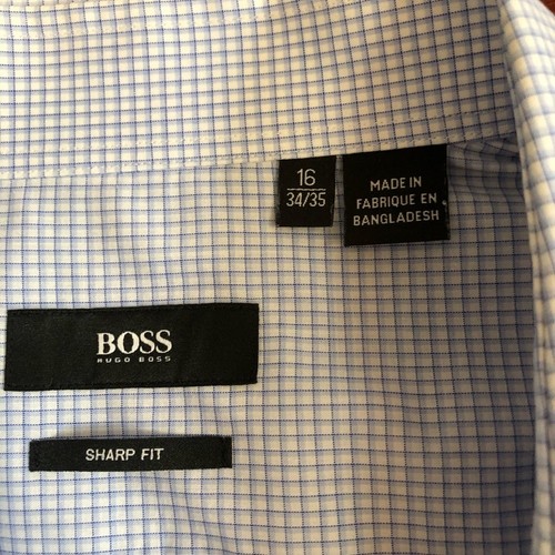 Hugo Boss Dress Shirt Mens 16 34/35 Button Down Sharp Fit Cotton Blue White - Picture 4 of 12