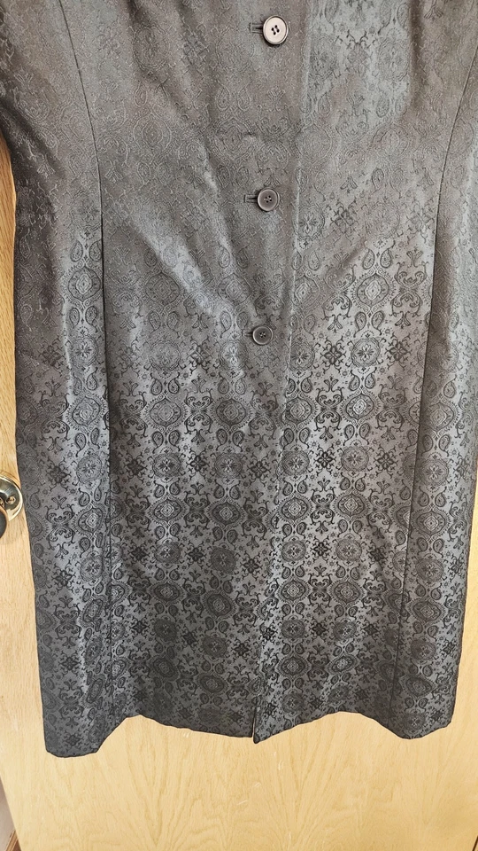 Ann Taylor Women's Patterned Black Silk Coat Sz 4 Knee Length Lined - Image 3 of 4