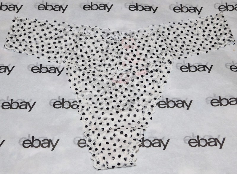 NEW Victoria's Secret Thong Panty Large Lace Polka Dot Print White Black L VS