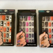 3 Halloween Essentials Press On Nails 24pk Self Adhesive Spider Witches Manicure