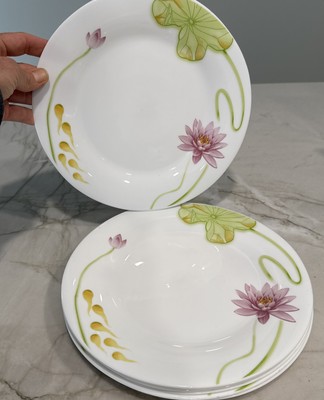 6 Uniware Opal Glass 10'' Floral Lotus Lily Dinner Lunch Plates Break Resistant