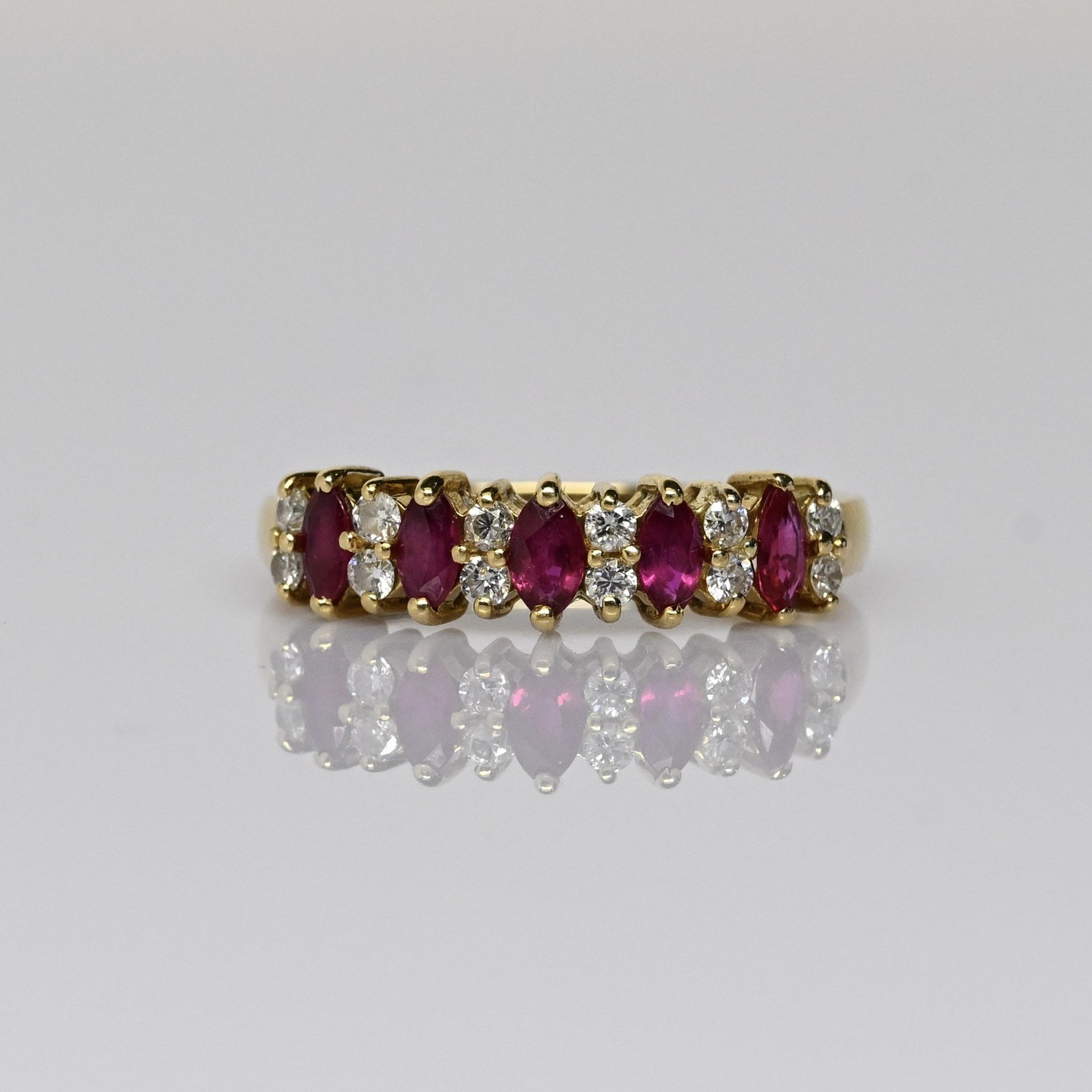 Ruby Marquise Diamond Alternating 18K Yellow Gold… - image 2