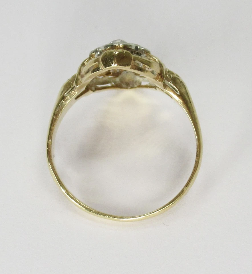 Anillo Estate de 3 piedras de filigrana y diamantes de oro amarillo y blanco de 14 quilates talla 6 gran regalo* Foto 4 de 4