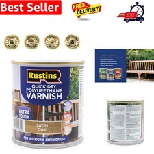 Quick Dry Poly Varnish Satin Oak 500ml -Tough, Water-Based Clear Finish in Gl...