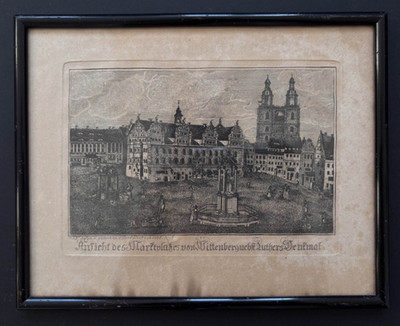 Kupferstich Wittenberg Luther Denkmal 1835 Carl Dietrich