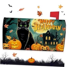 Halloween Mailbox Covers Magnetic Standard Size 21"x18" Fall Pumpkins Black Cat