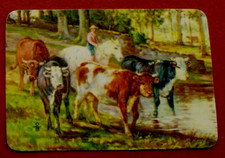 1 Single Vintage Swap Playing Card US Litho blank back Cows Woman On Horseback