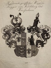 Stemma incisione rame 1794 per Fuggar di Kirchberg & Weissenhorn