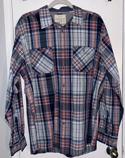 Weatherproof Vintage Men’s Button Down Shirt Red & Blue Plaid Large