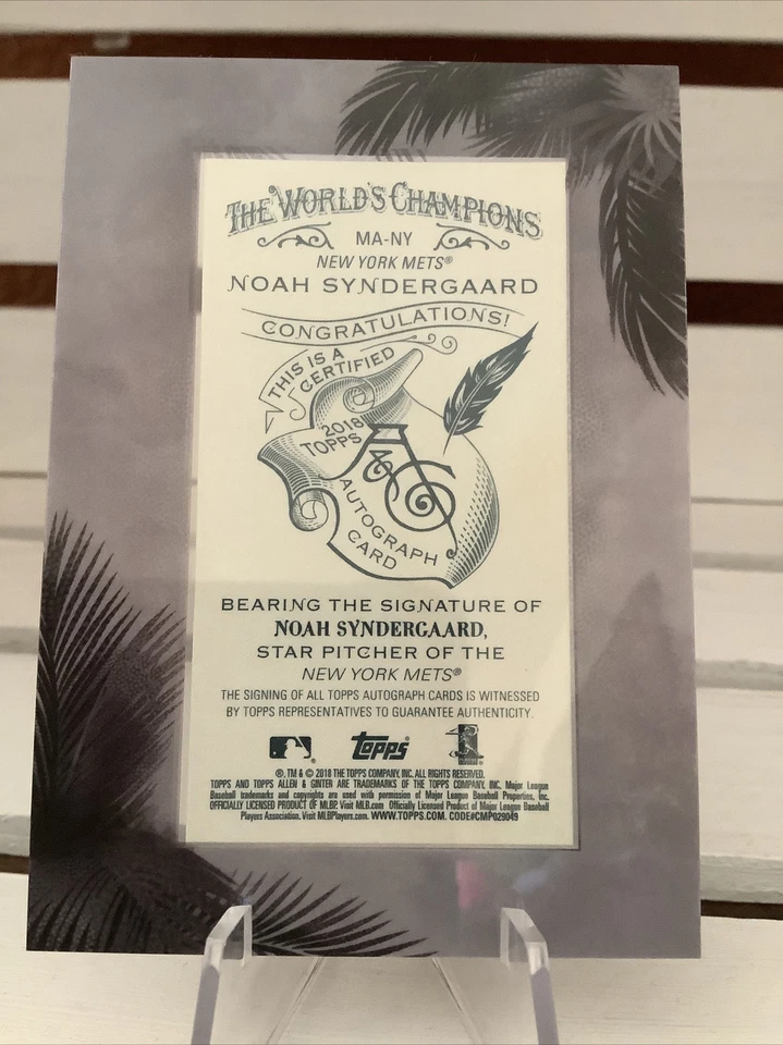 2018 Allen & Ginter Silver Ink Auto MA-NY ** NOAH SYNDERGAARD ** New York 09/25 - Image 2 of 2