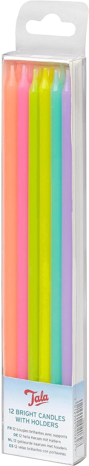 12x Tala Birthday Celebration Cake Cupcake Party Neon Colour Candles Holders