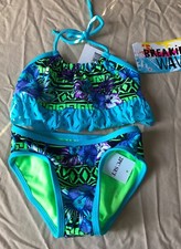 Breaking Waves Blue Byzatine Blossom Bikini Size 4  01