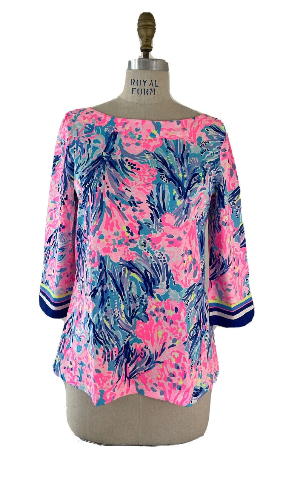 Lilly Pulitzer Waverly Top 3/4 Sleeve Periwinkle Purple Fan Sea Pants Sz XL