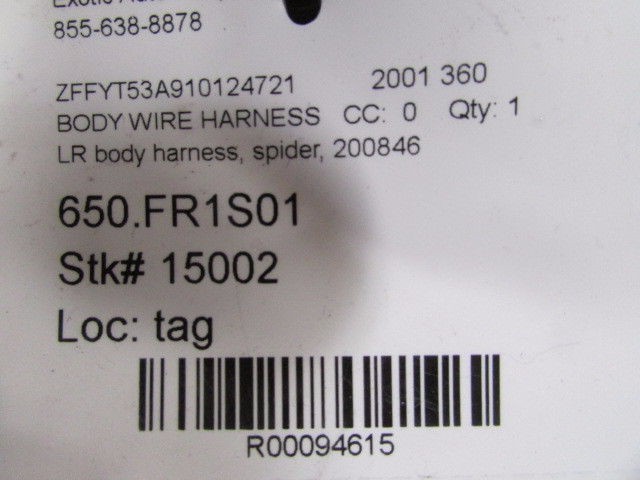 Ferrari 360, Spider, Left Rear Body Wiring Harness, Used, P/N 179170 s/c 200846