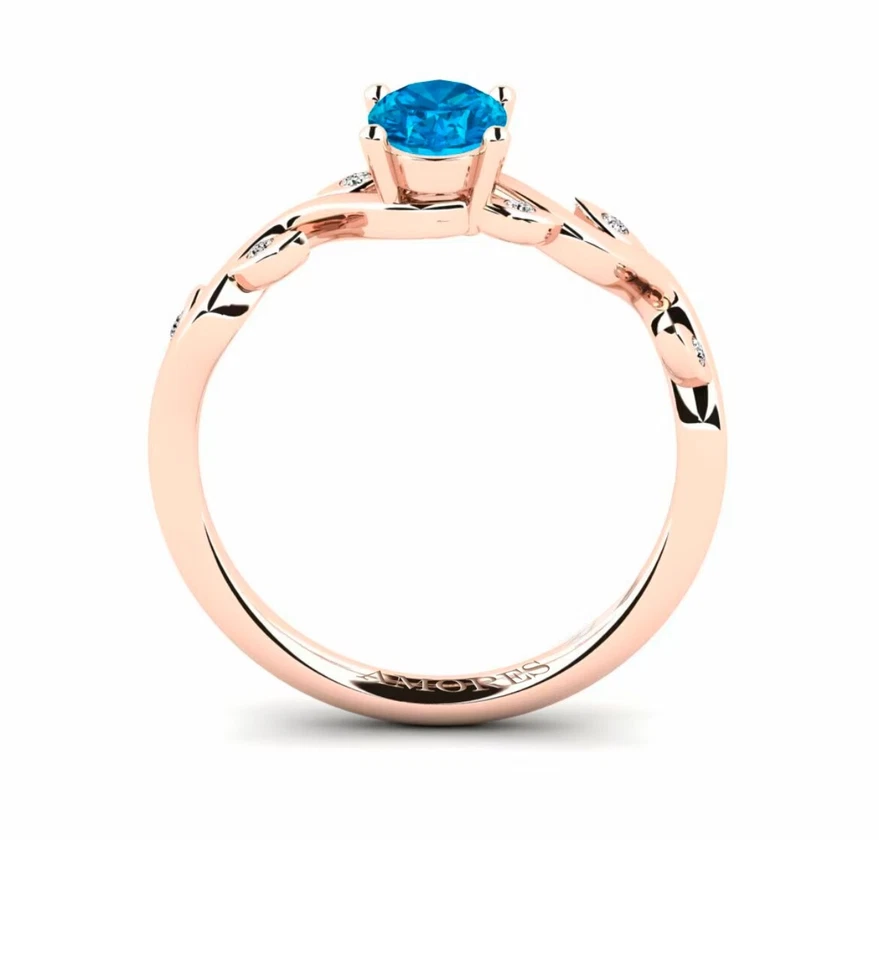 Oval Cut Blue Topaz Ring 10k Yellow Gold Plated Leaf Solitaire Engagemen ring - Image 3 of 4