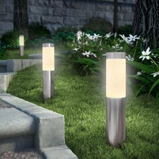 Artika LED Stainless Steel Solar Bollard Lights, 17 Lumens Per Light, Set of 2