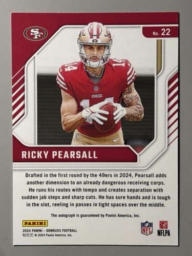 Ricky Pearsall Auto 2024 Panini Donruss /99 Elite Series Rookies 49ers #22 RC SP - Photo 2 sur 3