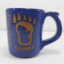 Wisconsin Dells Wilderness Resort Coffee Mug Cup Blue WI Bear Paw Pottery
