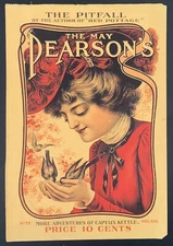 Original May 1902 Pearson's Magazine Cover: Woman in Red, Feeding Birds, Flowers