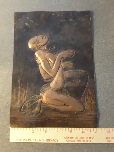 Hammered Stamped Copper African Male Drummer Plaque