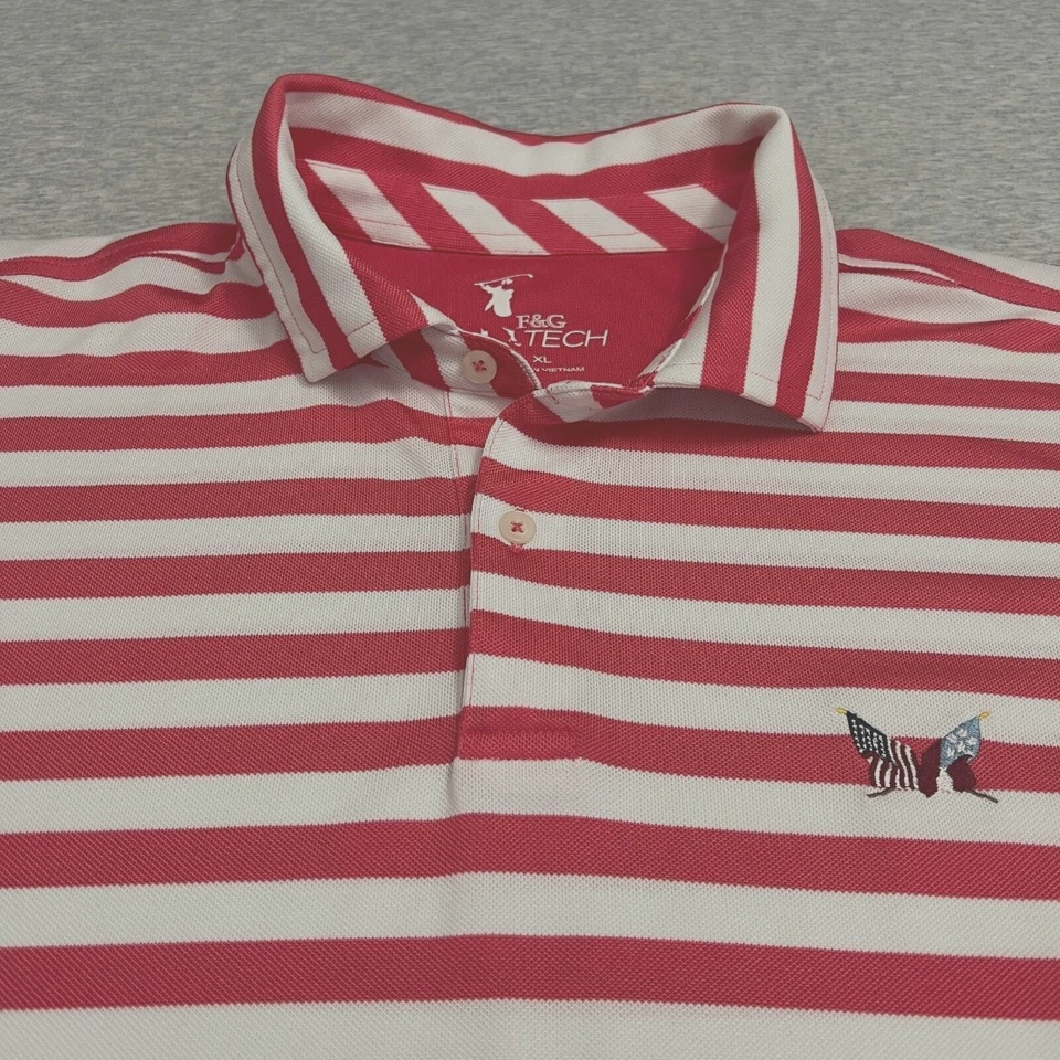 Camisa de Golf F&G Tech Para Hombres XL Roja Sandía Rayas Polo Sucesión GC Fairway Foto 3 de 4